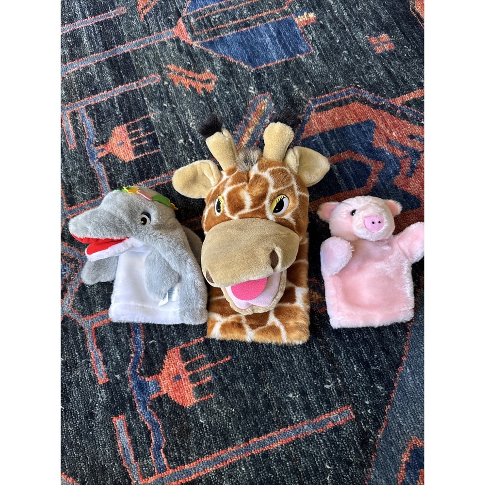 Lot Of 3 Hand‎ Puppets Giraffe, Dolphin, Pig